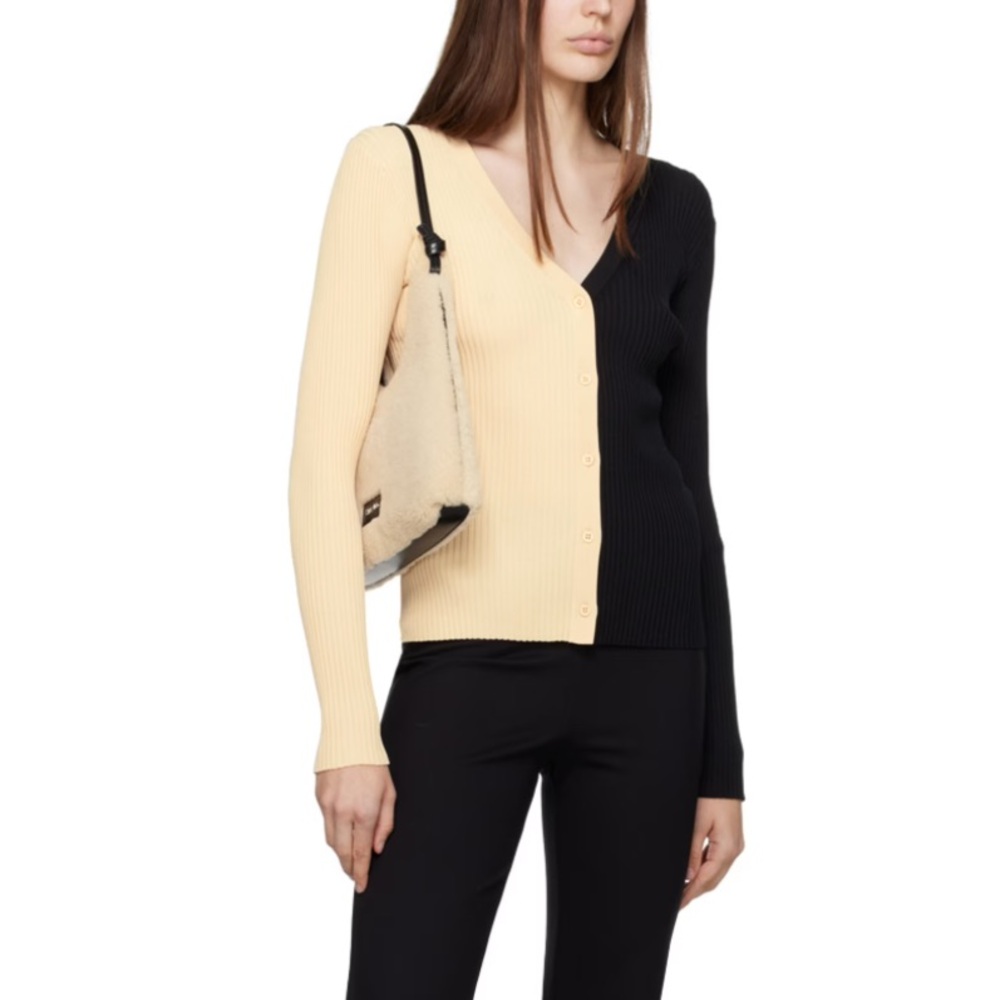 Staud Ribbed Cargo Colorblock Sweater Cardigan in Beige/Black